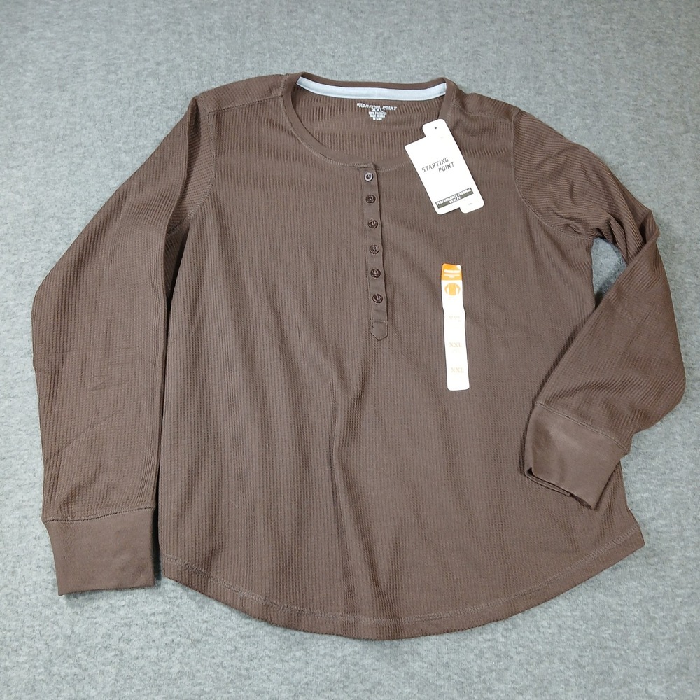 Starting Point Mens Performance Thermal Henley Mahogany Brown‎ XXL BKM-23441 NWT